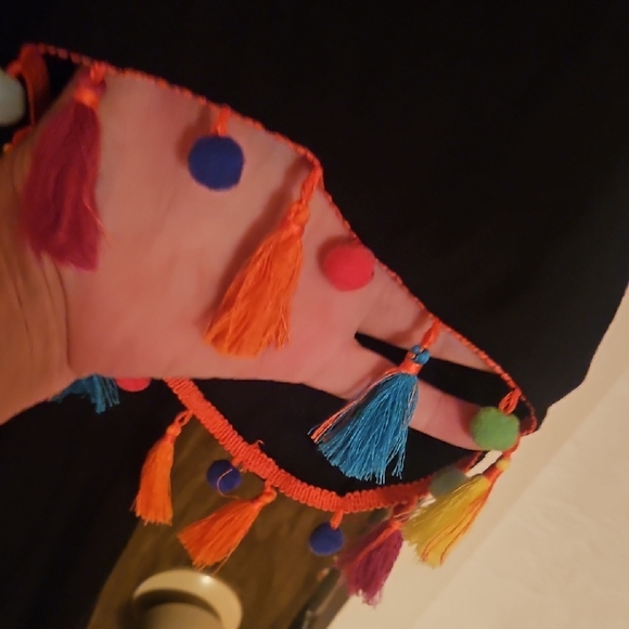 EUC Nanette Lepore Black Beach Dress Blouse with Multicolor Tassels - Picture 5 of 5